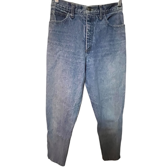 VINTAGE GUESS 90S HIGH RISE MOM JEANS LIGHT BLUE TRIANGLE LOGO ANKLE ZIPPERS - Picture 1 of 13